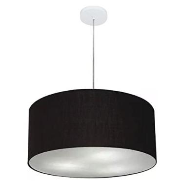 Imagem de Lustre Pendente Cilíndrico Cúpula Tecido 50x25 cm, Vivare Iluminação, Pendente4100 PR, Preto, Médio