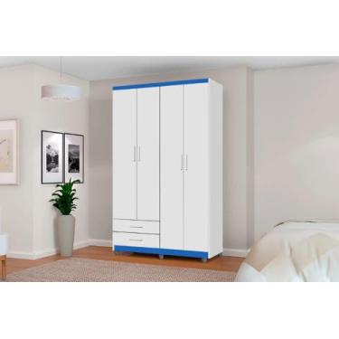 Imagem de Roupeiro / Guarda Roupas TI Solteiro 4 Portas Cor Branco / Azul - SM