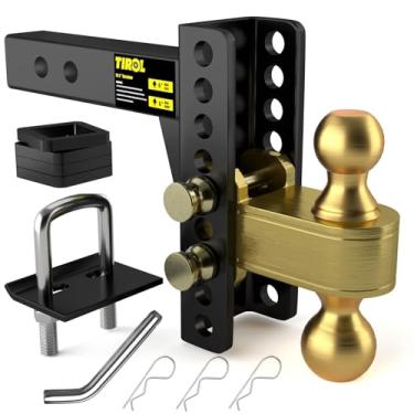 Imagem de TIROL Engate de reboque ajustável - serve para receptor de 5 cm, engate de queda de 6 quedas/ascensão, engates esféricos de 5 cm e 6 cm, bolas duplas com capacidade de 11,344 kg - Engate de reboque