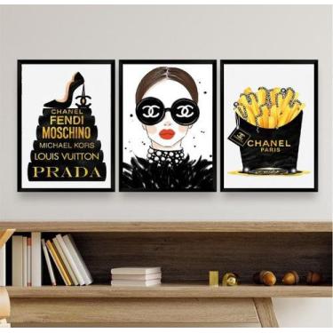 Imagem de Kit 3 Quadros Fashion Marcas Famosas MulherLivros 24x18cm - com vidro 