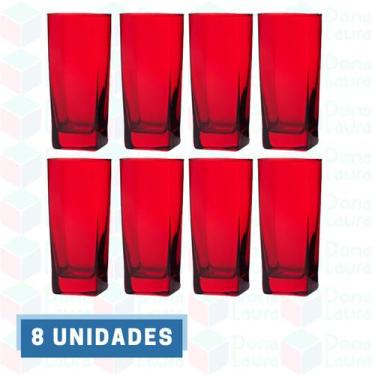 Imagem de Jogo 8 Copos Vidro Bali Quadrado Luxo 320ml Vermelho - PRATICASA, Bali
