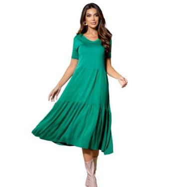 Imagem de Vestido Midi Soltinho Casual  Manga Curta Gola Redonda - Gisele Freita