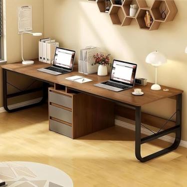 Imagem de Mesa para duas pessoas com 3 gavetas, grande mesa dupla de estudo, mesa de madeira para jogos para 2 pessoas, mesa de trabalho dupla, para escritório em casa, nogueira, 240 cm