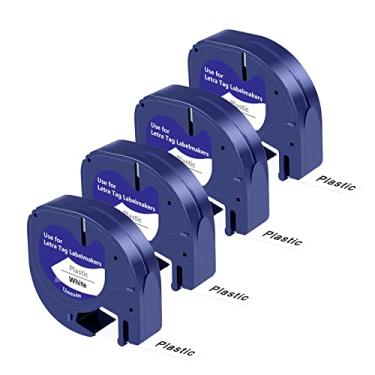 Imagem de UNOKA Substituição para etiquetas DYMO Letratag à prova d'água refis de plástico branco 91331 (91201 S0721660), fita de etiqueta LT preta sobre branca para etiqueta de letra dinâmica LT-100T LT-100H