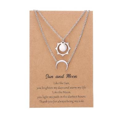 Imagem de Colar Amizade Sol e Lua Estrela Borboleta Joias Longa Distância Colar de Dama de Honra para Mulheres, Aço inoxidável, Sem Pedra Preciosa