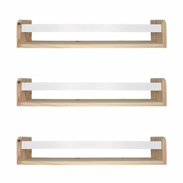 Imagem de KIAGA, Kit 3 Prateleiras Porta Livros em Madeira Pinus Natural Com Cerquinha Colorida Cor:Cerquinha Branca;Tamanho:12x60