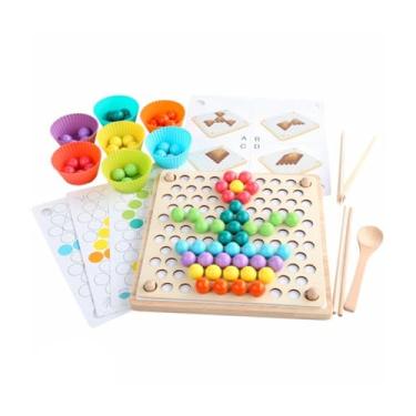 Imagem de Jogo Educativo Infantil e Pinos Coloridos Tabuleiro de Madeira Kit Montessori para Coordenação Motora