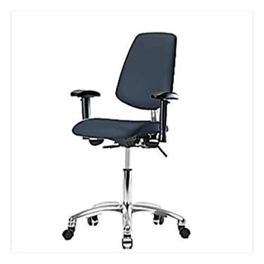 Imagem de Thomas 1163U19 Cadeira de vinil para sala limpa com encosto médio, base cromada, com inclinação, braços ajustáveis, rodízios cromados, azul imperial