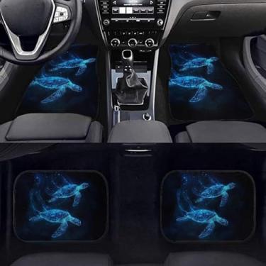 Imagem de Darisoco Tapete de chão azul tartaruga-marinha tie-dye carro dianteiro e traseiro tapete de superfície de pano de carro antiderrapante para viagens serve para caminhões SUV