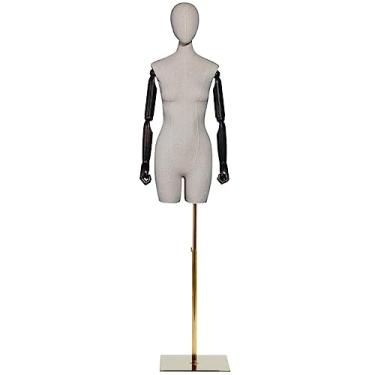Imagem de Multiuso Manequim de janela Manequim de vidro Aço Manequim de meio corpo Feminino Manequim de superfície de estopa com suporte destacável Altura ajustável Janela