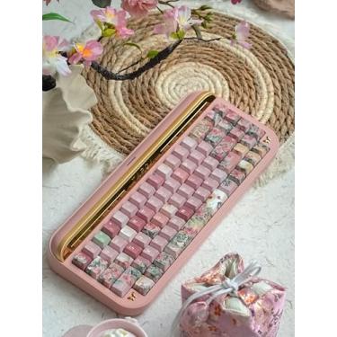 Imagem de kakiwutj Teclas rosa rosa perfil cereja PBT para 60% 65% 75% teclados mecânicos Dye Sub Full Size 128 teclas para MX Switches Teclado de jogos personalizado
