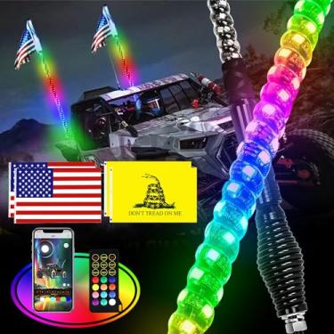 Imagem de YISWHIS Chicote de luz LED RGB colorido superbrilhante, luz de perseguição, base de mola, IP67, aplicativo DIY e controle remoto, Plug and Play, adequado para ATV, UTV, barco, caminhão, 2 peças 【 2