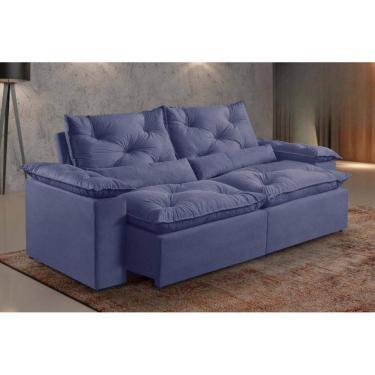 Imagem de Sofá Retrátil e Reclinável Grécia 1m95 Veludo Azul
