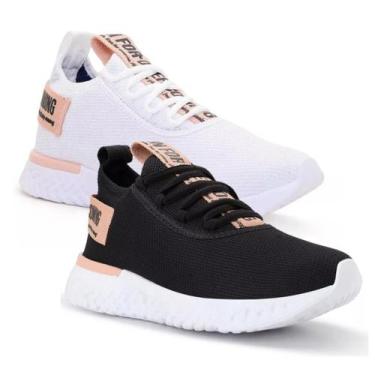 Imagem de Kit 2 Pares Tênis Feminino Branco Para Academia De Caminhada Leve Maci