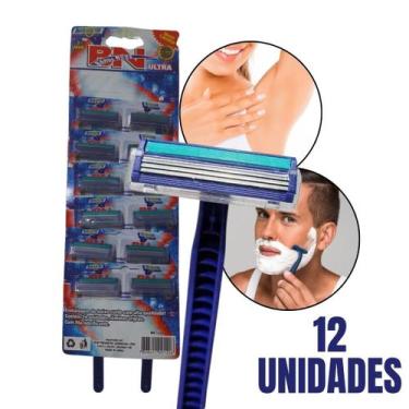 Imagem de Aparelho Barbeador com 12 Unidades Descartável Antialérgico com 3 Lâmi