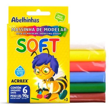 Imagem de Massinha Massa de Modelar 6 Cores Escolar Artes Macia Top - Acrilex