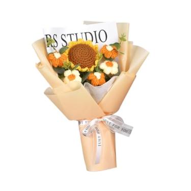 Imagem de Bothyi Flores de Buquê de Flores de Crochê Flores Artificiais Arranjo Floral Decoração de Buquê Floral para Festival Esposa da namorada, Girassol Laranja