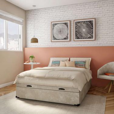 Imagem de Base para Cama Box Casal Mabel com Baú Suede (47x138x188) Bege