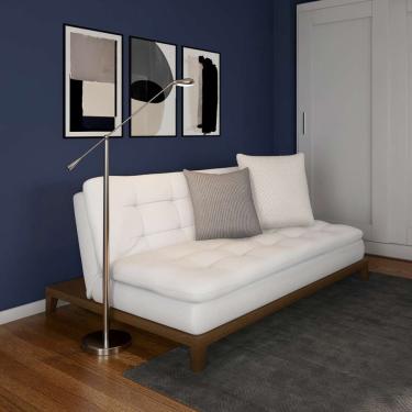 Imagem de Sofá-Cama 3 Lugares Casal Estilo Base e Pés de Madeira Branco