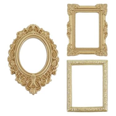 Imagem de NICENEEDED 3 peças mini moldura vintage de resina, molduras pequenas douradas, retangular oval, para pendurar na parede, foto antiga para exibição de joias, festas de fim de ano, decoração de hotel