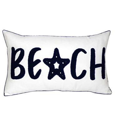 Imagem de DECOPOW Capa de almofada de praia bordada estilo náutico, branca, 51 x 30 cm