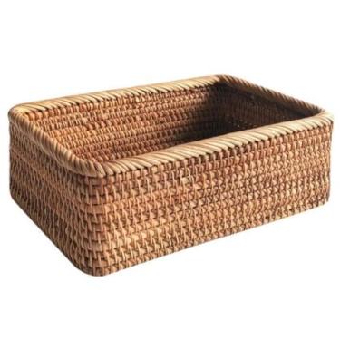 Imagem de Cesta de pão de tecido, cesta de armazenamento de vime, retangular, bandeja organizadora de vime, cesta de frutas para cozinha, bancada, banheiro, sala de estar, marrom