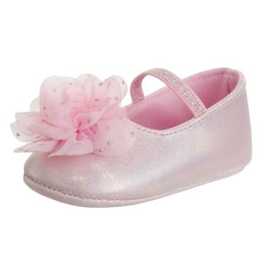 Imagem de Josmo Baby Girls Vestido de casamento princesa com laço de flor e sola macia Mary Jane Sapatilhas para bebês recém-nascidos leves tamanho 2-4 infantil, Ouro rosa, 16