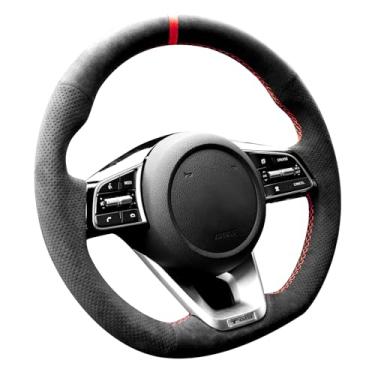 Imagem de Alfanxi Hand Stitch Steering Wheel Cover Fits Alcantara Material for Kia K5 Optima Ceed Forte Cerato 2019-2022 (Red Stripe)