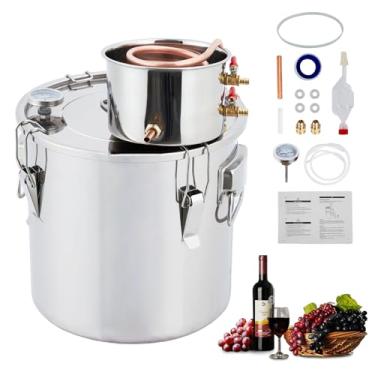 Imagem de Alcohol Still Kit de destilaria de aço inoxidável de destilador de álcool de 5 Gal/19L para álcool com tubo de cobre, termômetro embutido para conhaque de vinho de uísque DIY