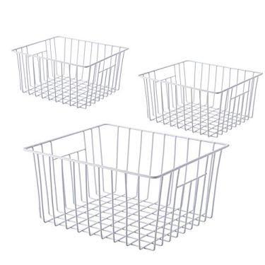 Imagem de Cestas de arame para congelador, compartimentos organizadores de cozinha para freezer no peito e vertical, recipientes divisores de geladeira com alças - branco pérola (3)