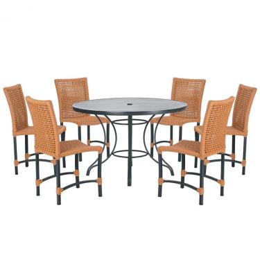 Imagem de Mesa Ascoli 120 Cm Com 6 Cadeiras Cannes De Alumínio Trama Terra Cota