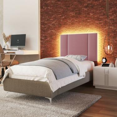 Imagem de Cabeceira Estofada Cama Box Solteiro Com Led Splend 90 Cm Veludo Rosê