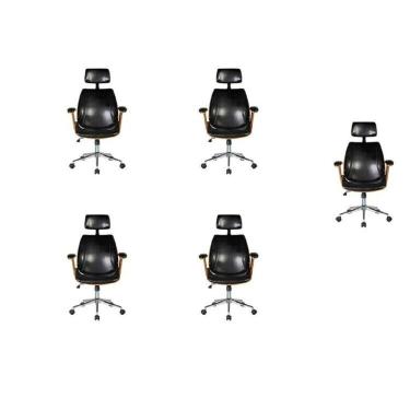 Imagem de Kit Com 5 Cadeiras De Escritório Presidente Giratória Com Apoio De Cabeça Office Lisboa Preto