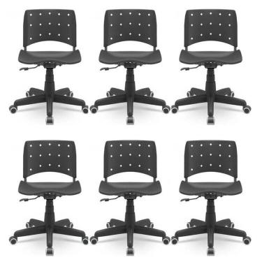 Imagem de Kit 6 Cadeiras Para Escritório Ergonômica Secretária Giratória Ergoplax Mais Nr17 Preto