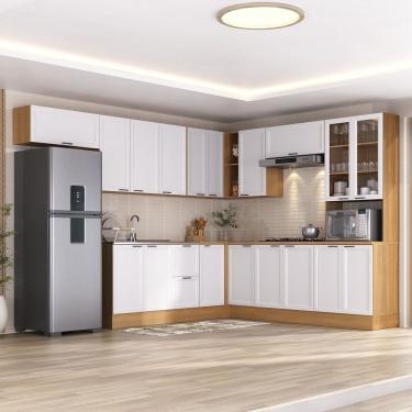 Imagem de Cozinha Compacta 10 Peças 5 Aéreos 4 Balcões 1 Paneleiro Duplo Soho Cabecasa Madeiramadeira Freijó-branco