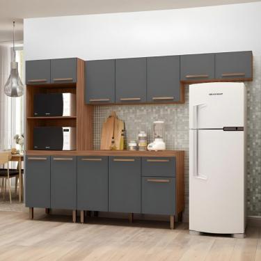 Imagem de Armario De Cozinha Pop 2 Fornos Com 12 Portas E 1 Gaveta Freijo/chumbo/freijo