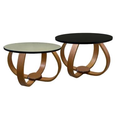 Imagem de Conjunto Mesa De Centro E Lateral Pés Cebola Composê Espelhada Preto