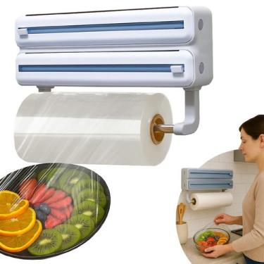 Imagem de Dispenser Suporte Cortador De Plástico Filme PVC 3 Em 1 Papel Toalha C