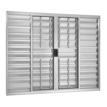 Imagem de Janela Veneziana Alumínio Brilhante 6 Folhas Com Grade Central 100x200