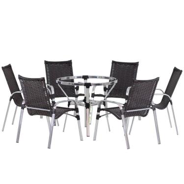 Imagem de Jogo 6 Cadeiras E Mesa Varada Alumínio Jardim Trama Fibra Preto