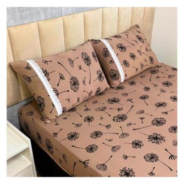 Imagem de Jogo de Lençol de Malha Casal 3 peças Estampado 100% Algodão Elástico 