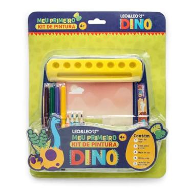 Imagem de MEU PRIMEIRO KIT DE PINTURA DINO - BLISTER C/ 1 LIVRO DE ROLO + SUPORTE + 4 HIDROCORES + 4 LÁPIS DE COR + 2 CARTELAS DE ADESIVO - LEO&LEO
