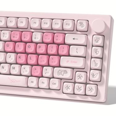 Imagem de Womier Keyboard Keycaps - Pink Cute Keycap MOA Profile, PBT Dye-Sublimation Custom Key Caps Set 60% 65% 75% 100% Percent for Cherry MX, Kailh, Outemu, Gateron Mechanical Keyboards (Love Origami)