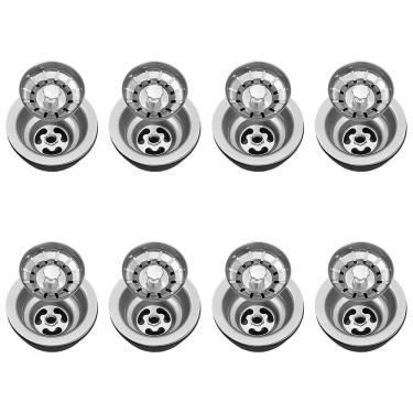 Imagem de Válvula Para Pia Kit 8 Aço Inox 3.1/2 G01 Cromado - Mpozenato