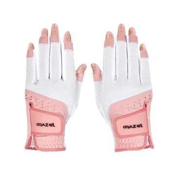 Imagem de MAZEL Luvas De Golfe Femininas, Um Par, Design Dedos Abertos, Respiráveis, Para Clima Quente E Úmido, Absorvem O Suor, Tamanho P M G Gg (Rosa, Grande)