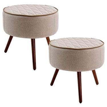 Imagem de Kit 02 Puffs Banqueta Pés Palito Sala de Estar Sacha Tressê Rústico - Gran Belo