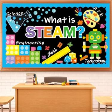 Imagem de STEAM Bulletin Board Decorações STEAM Science Bulletin Board Math Technology Engineering Art Paper Recortes Decoração de sala de aula para professores estudantes volta às aulas casa parede porta
