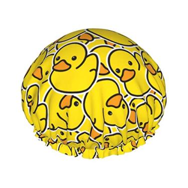 Imagem de Yinzaishe Touca De Banho Pato Borracha Fofa Para Mulheres, Reutilizável, Dupla Camada, À Prova D'Água, Protetor Cabelo, Chapéu Forrado Com Peva, Todos Os Comprimentos Longos, Bonés Elásticos Ajustáv