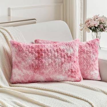 Imagem de FUTEI Conjunto de 2 capas de almofada decorativas rosa 30,5 x 50,8 cm, macia, aconchegante e colorida com textura de redemoinho, decoração de casa moderna para sofá-cama sala de estar