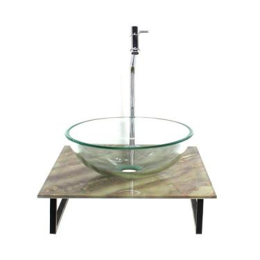 Imagem de Kit Cuba Vidro Redonda 10Mm Incolor Tampo Vidro 40Cm X 40Cm